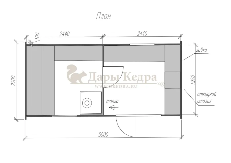 Баня «Викинг» из кедра 5х2,2 м с боковым входом
