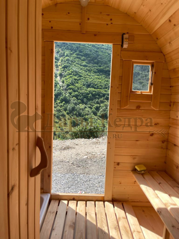 Баня-бочка буханка из кедра с верандой (все размеры)