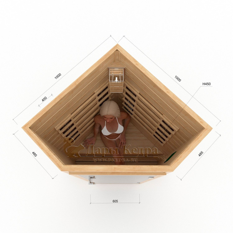 Одноместная угловая инфракрасная сауна кабина из кедра и липы с керамическими излучателями